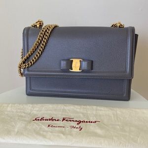 Salvatore Ferragamo Ginny Urban Grey Leather Shoulder Bag